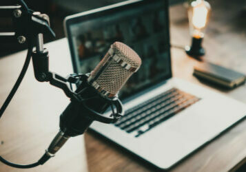 Home,Studio,Podcast,Interior.,Microphone,,Laptop,And,On,Air,Lamp